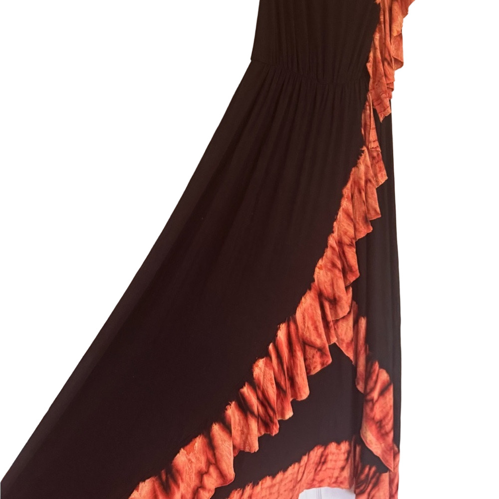 Elegant Black and Orange tie dye fringe Women's Dress